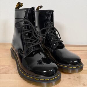 Dr Martens 11821 Patent Leather Combat Boots Black Womens 11 Mens 9.5